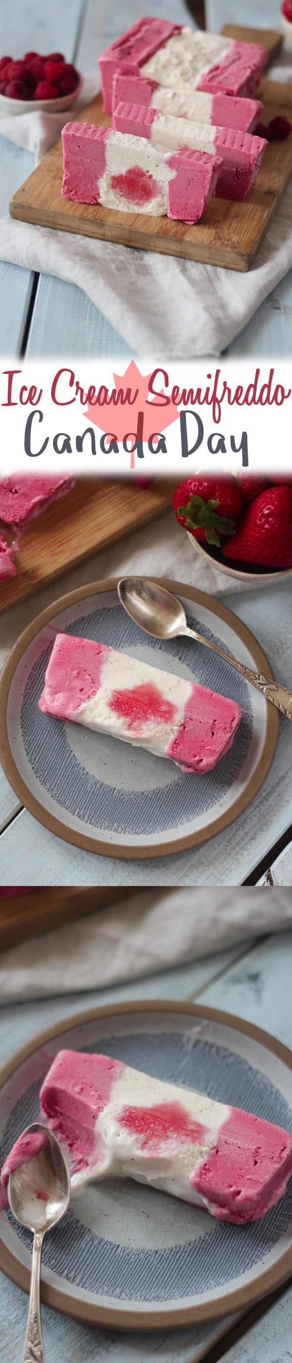 A slice of ice cream cake with a spoon beside it.