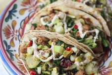 These Gluten Free Maple Sausage and Brussels Sprouts Tacos with Apple Ginger Salsa and Maple Crema are a cozy twist on a Mexican favourite.