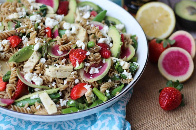 Bowl of pasta salad.