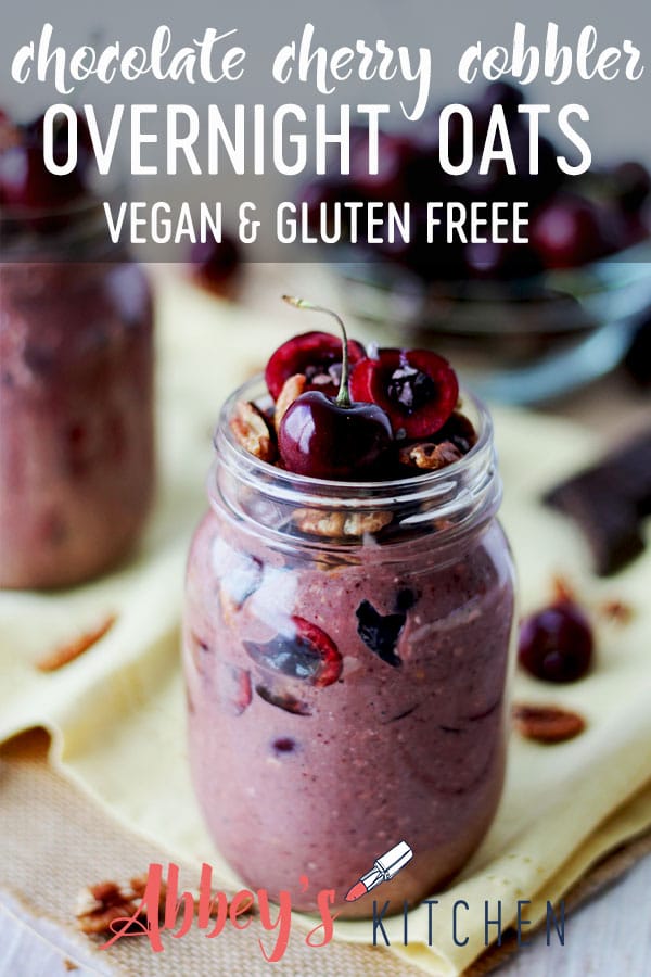pinterest image of vegan gluten free cherry cobbler overnight oats with text overlay