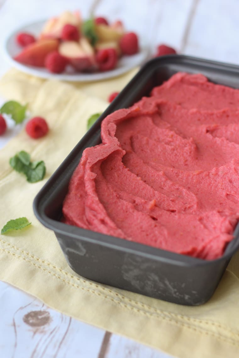 Close up of sorbet in a pan.