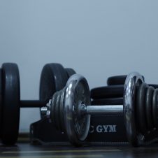 Two large dumbbells.