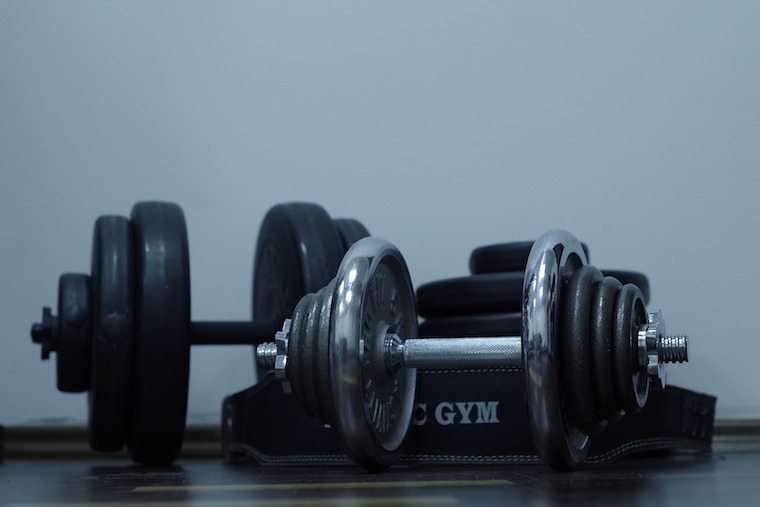 Two large dumbbells. 