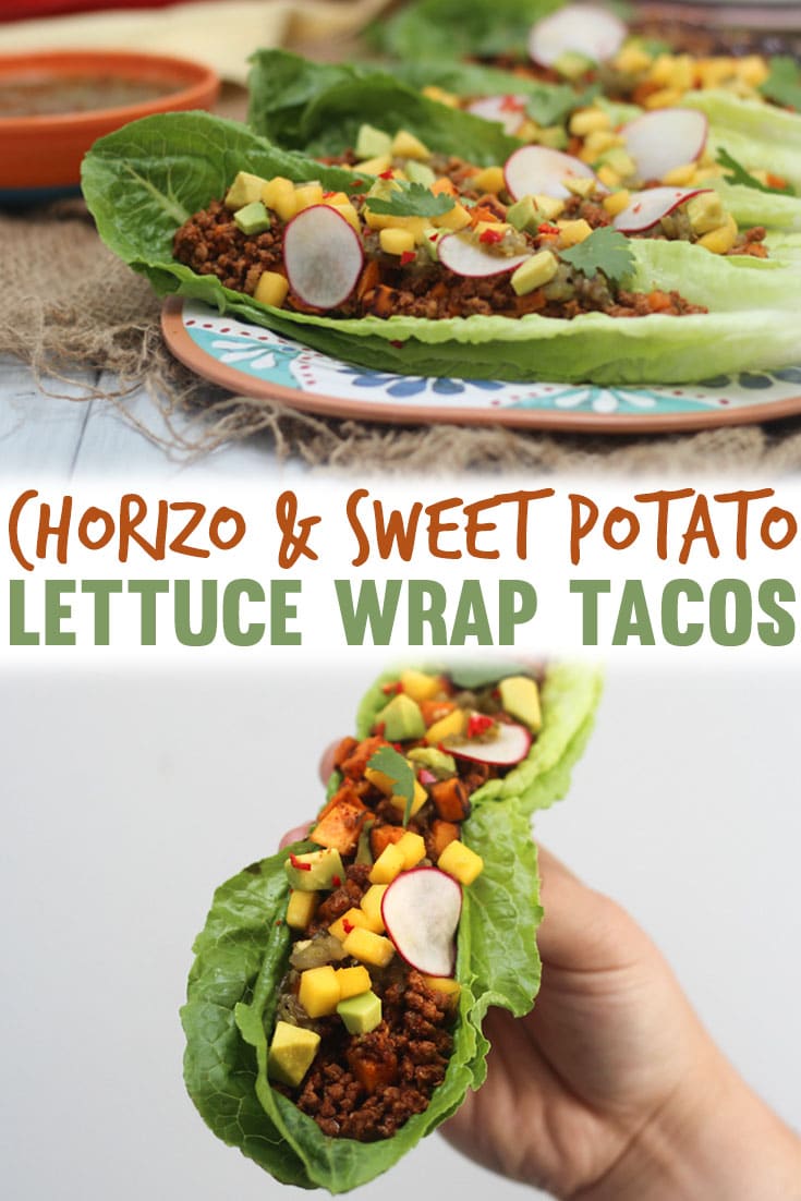 Low Fat Homemade Chorizo and Sweet Potato Tacos with Low Carb Lettuce