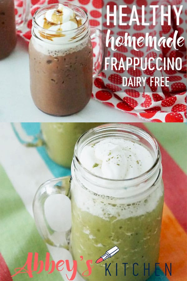 pinterest image of homemade healthy frappuccino recipes with text overlay