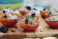 These vegan grilled peaches with blackberry coconut cream and pistachios are the plant based gluten free, healthy dessert you need to push you through the rest of summer.