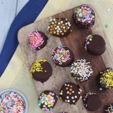 These Frozen Chocolate Dipped Banana Bites Stuffed with Salted Caramel Almond Butter are perfect Paleo, Gluten Free, Vegan friendly treats for days you need a little pick-me-up treat!