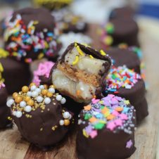 These Frozen Chocolate Dipped Banana Bites Stuffed with Salted Caramel Almond Butter are perfect Paleo, Gluten Free, Vegan friendly treats for days you need a little pick-me-up treat!