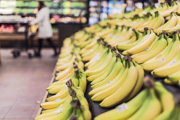 close up of bananas at the grocery store