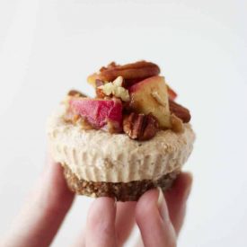 This caramel apple raw vegan cheesecake is gluten free and made with no refined sugar. Instead, it features a combination of cashews and dates with a date caramel apple topping. Trust me, you won't even care that it's vegan.