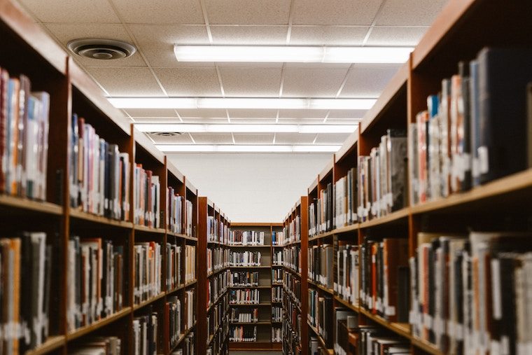 Inside library stacks.