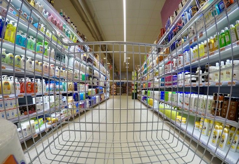 the inside of a cart for grocery shopping 