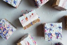 Overhead photo of colourful dessert bars.