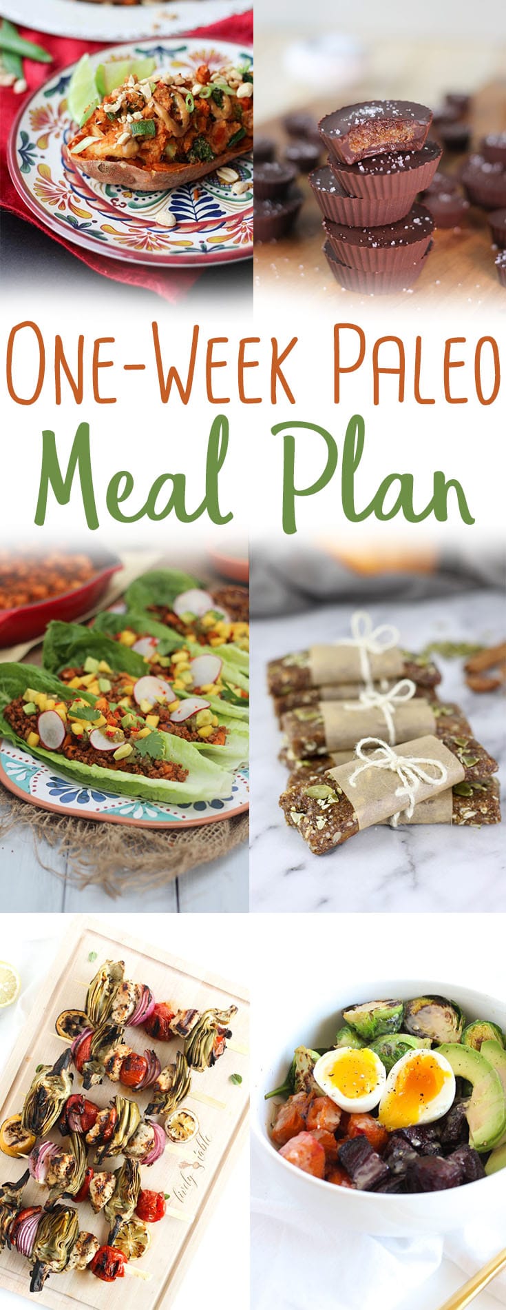 pinterest image of various paleo recipes for a meal plan with text overlay