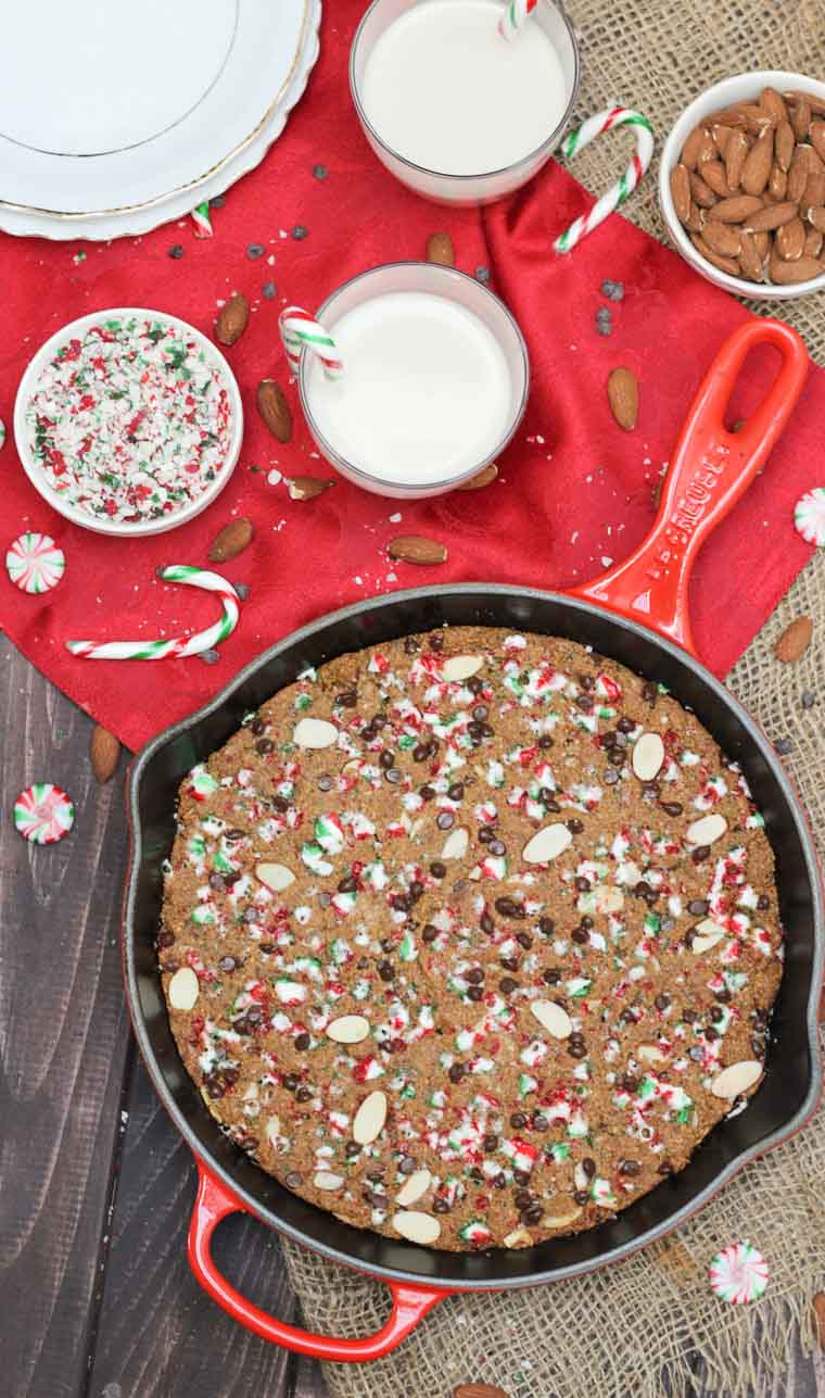Candy cane cookie served in a skillet. 
