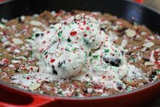 This Vegan Candy Cane Skillet Cookie is the perfect plant-based gluten free holiday dessert for entertaining friends and family this Christmas!