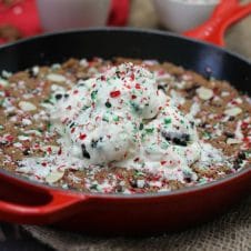 This Vegan Candy Cane Skillet Cookie is the perfect plant-based gluten free holiday dessert for entertaining friends and family this Christmas!