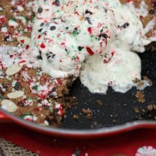 This Vegan Candy Cane Skillet Cookie is the perfect plant-based gluten free holiday dessert for entertaining friends and family this Christmas!