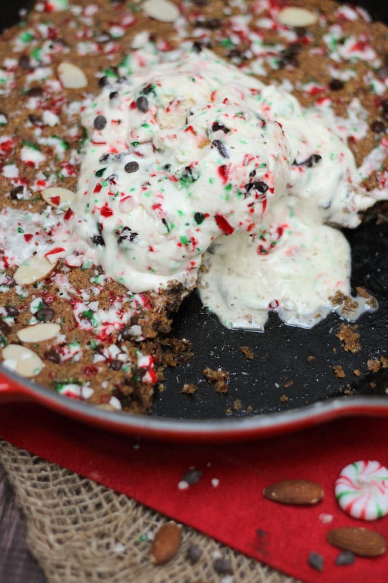Candy Cane Chocolate Chip Skillet Cookie Recipe Vegan Christmas