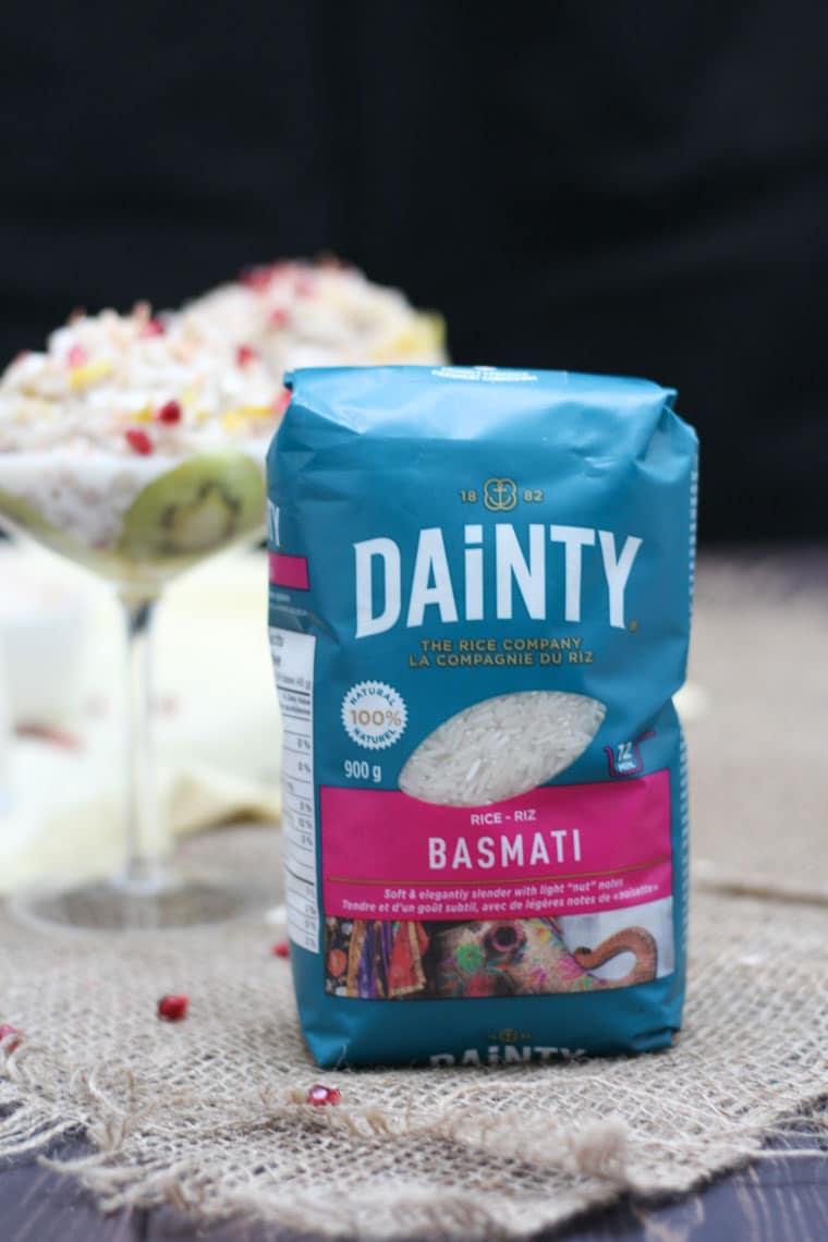 A close a bag of dainty basmati rice.