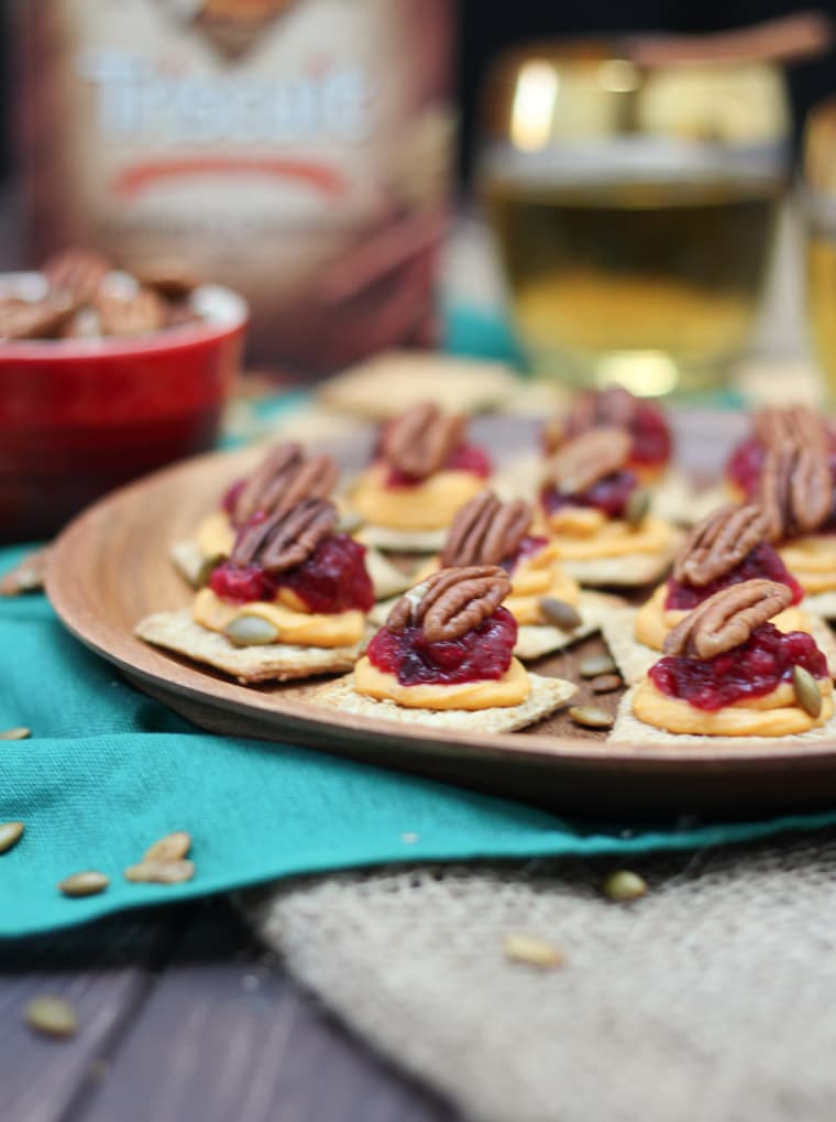 A close of a plate of sweet potato and cranberry mousse bites.