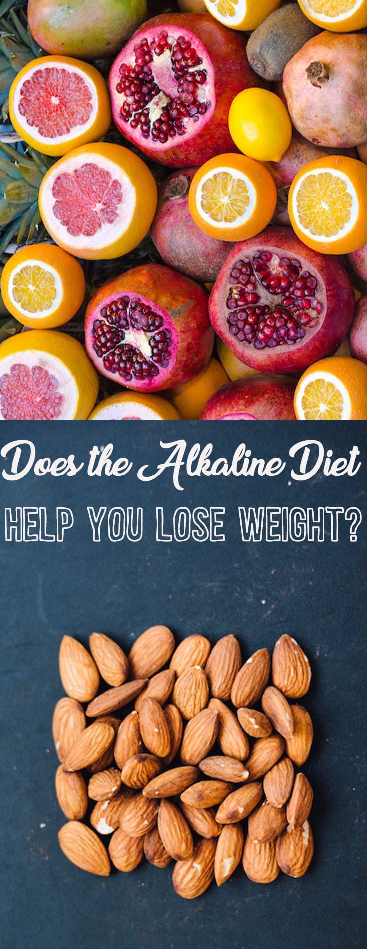 Fruits and nuts pinterest image with the text \"Does the Alkaline Diet Help You Lose Weight?\"