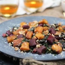 This Gluten Free Beet Gnocchi with Brown Butter Rainbow Chard is an elegant vegetarian holiday Christmas main dish.