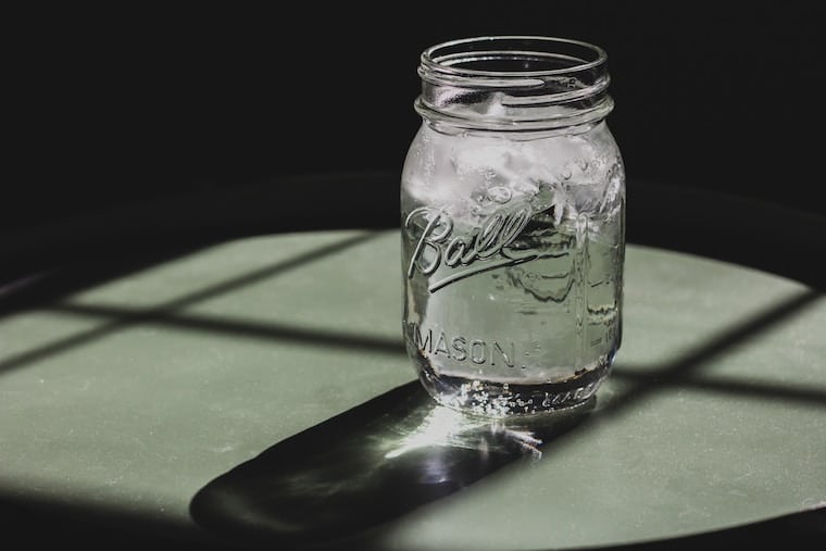 ice water in a mason jar