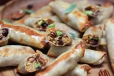 These sweet potato risotto baked spring rolls make the perfect vegan and gluten free holiday appetizer for entertaining guests with intolerances!