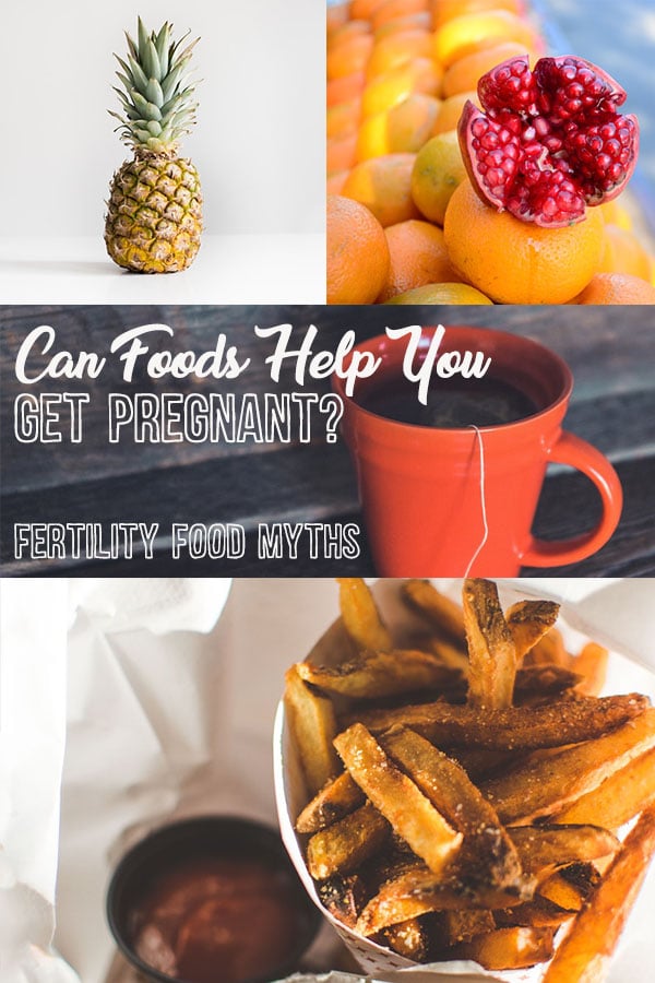 pinterest image of multiple images of foods to help people conceive with text overlay