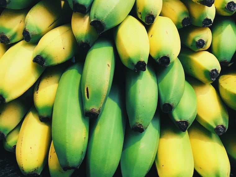 A bunch of green bananas.