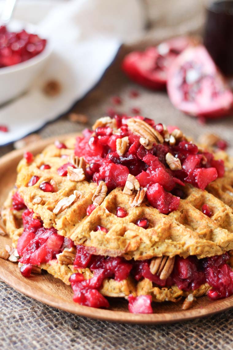 Waffle on a wooden plate.