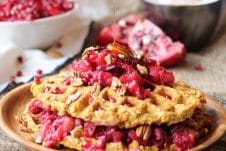 These Gluten Free Sweet Potato Waffle Latkes with Paleo Cranberry Apple Compote will become a cool-weather favourite brunch recipe your whole family will love!