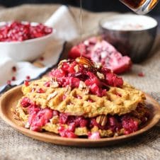 These Gluten Free Sweet Potato Waffle Latkes with Paleo Cranberry Apple Compote will become a cool-weather favourite brunch recipe your whole family will love!