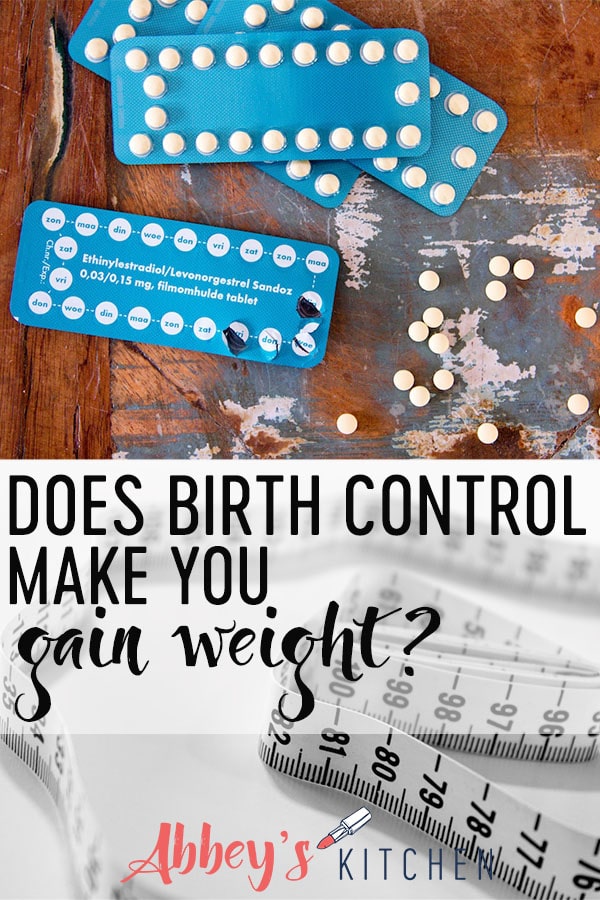 pinterest image of Packs of birth control scattered on a table and a roll of measuring tape with text oerlay