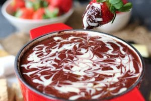 This Healthy Red Velvet Fondue is a perfect Gluten Free and Red Food Dye Free treat for Valentine’s Day that your sweetie will love!