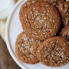 A close up of a tahini cookie on a plate