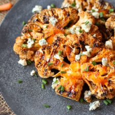 These easy vegetarian gluten free buffalo cauliflower steaks are the perfect dish for a healthy meatless dinner option.