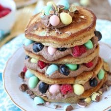 These Mini Eggs Gluten Free Protein Pancakes will become a hit for Easter brunch and every day after that!