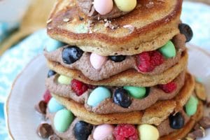 These Mini Eggs Gluten Free Protein Pancakes will become a hit for Easter brunch and every day after that!