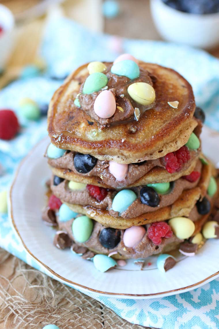 Mini Egg Gluten Free Protein Pancakes | Healthy Easter Brunch Recipes