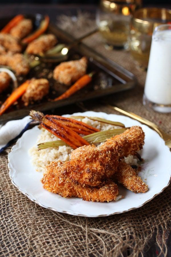 This Gluten Free Buffalo Chicken Fingers Sheet Pan Dinner with Roasted Carrots and Celery is a simple one pan wonder that also make great freezer meals for crazy nights.