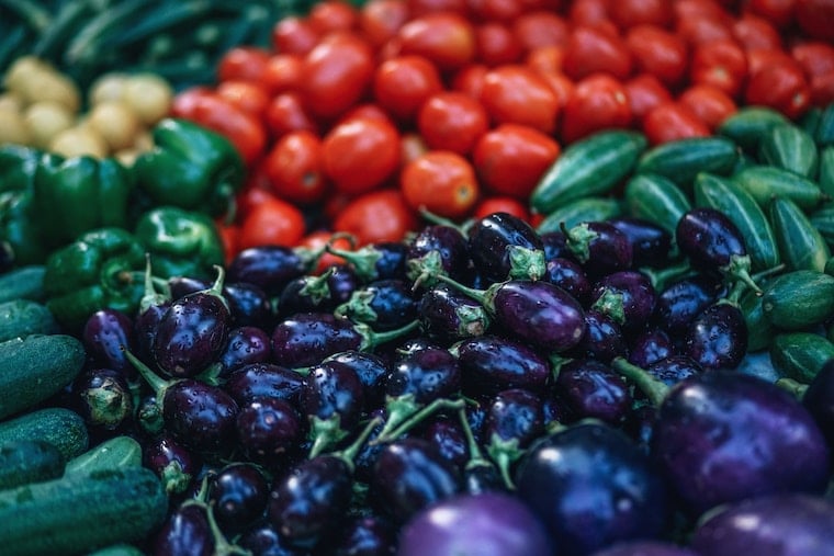 close up of fresh fruit and vegetables