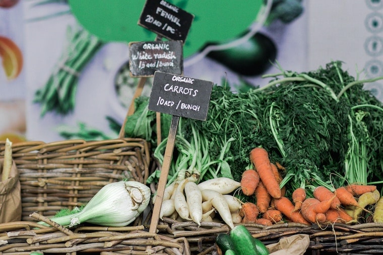 Organic carrots at a farmer's market. 