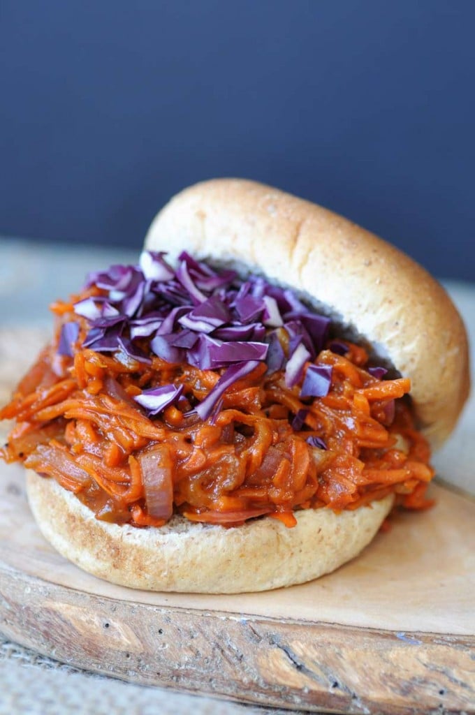 Pulled BBQ carrots with slaw on a bun. 