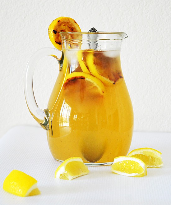 Grilled lemonade in a pitcher.