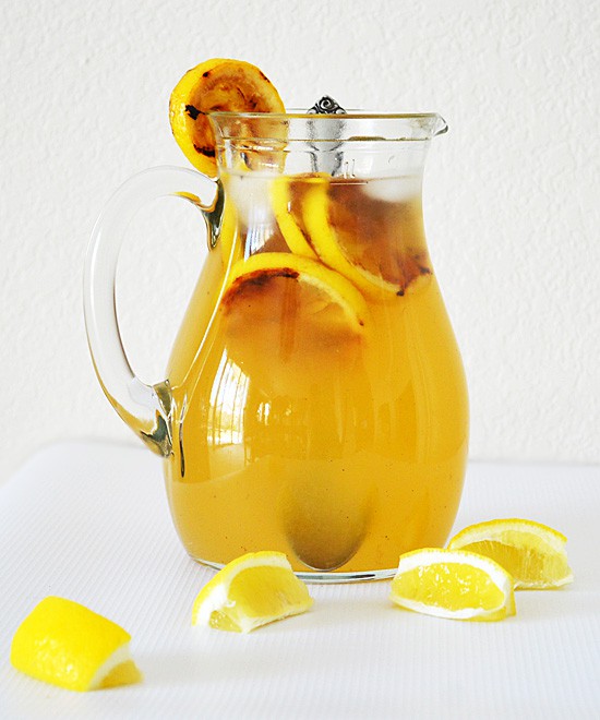 Grilled lemonade in a pitcher. 