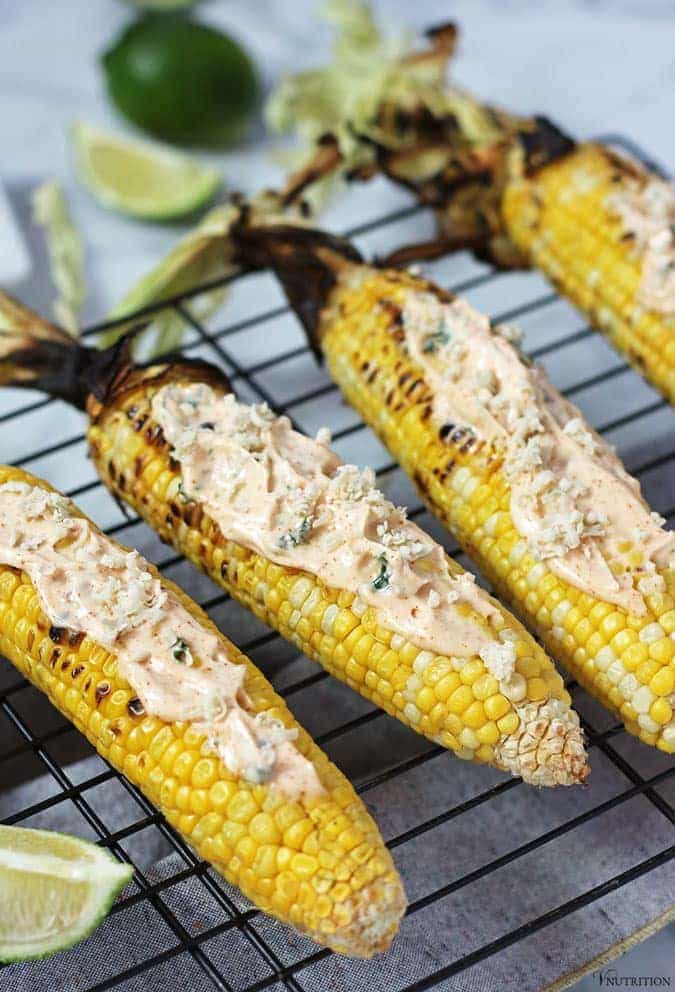 Corn on the cob on a rack. 