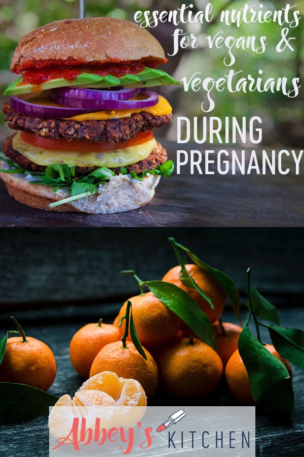 Vegan burger and a bunch of oranges.