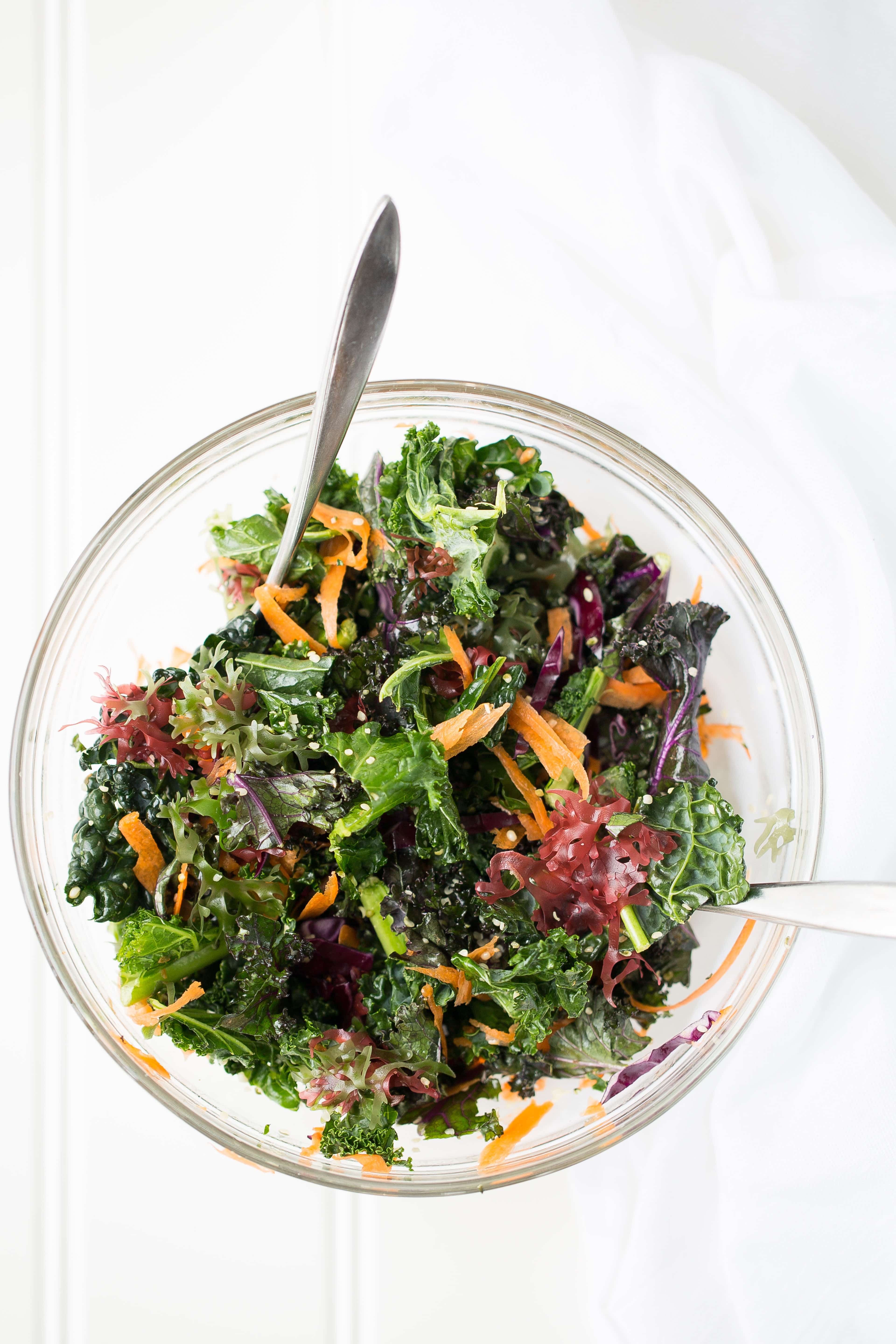 Salad in a glass bowl for a vegan pregnancy diet.